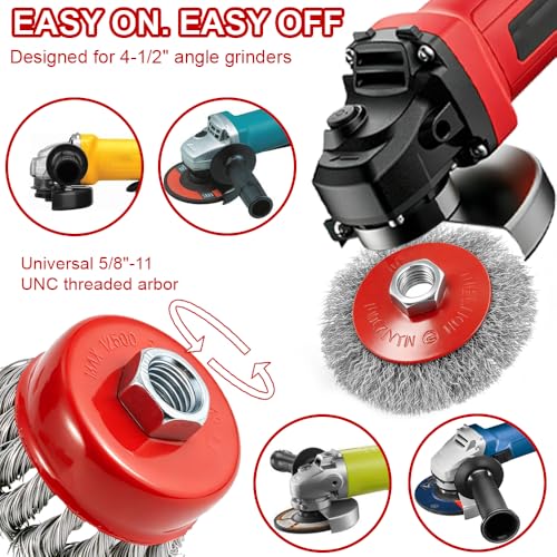 7-Pack Wire Wheel Brush for 4-1/2" Angle Grinder, Knotted & Crimped
