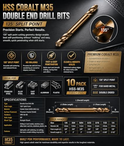HSS Cobalt Drill Bit Double End 7/32 in. Stubby Body Drill Steel Metal Iron-10Pcs - size: 7/32"(10Pcs)