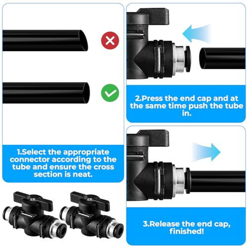 3 PCS 1/4 Push to Connect Valve Pneumatic Union Ball Valve, 1/4" OD Push to Connect Fittings Air Valves Control Quick Connects Air Hose Fittings Pneumatic Ball Valves Airs Line Fitting