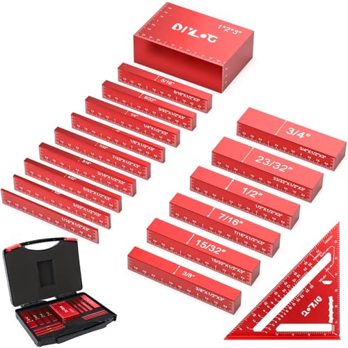 Setup Blocks Woodworking, Setup Blocks Height Gauge Set, 16 PCS Setup Blocks with Set Up Blocks for Woodworking, Case, Square Ruler, Aluminum Setup Bars for Router and Table Saw Accessories