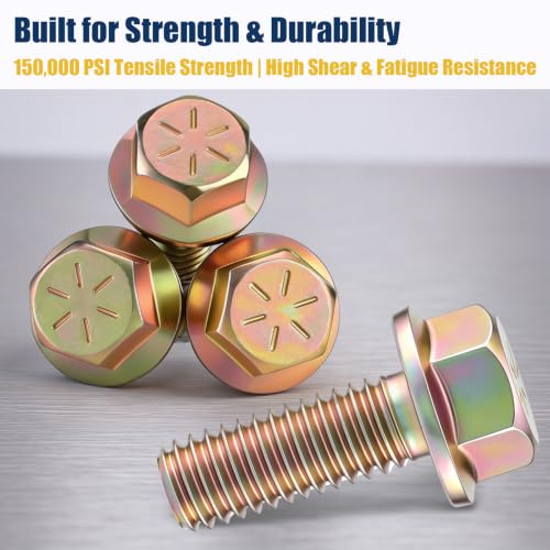 Shimeyao 50 Pcs 3/8-16 x 1 Grade 8 Hex Flange Bolts Yellow Zinc Plated Coarse Thread Alloy Steel Fasteners, Heavy Duty Hex Head Flange Screws for Automotive, Machinery, Trailer and RV, Repair - size: 3/8-16 x 1"