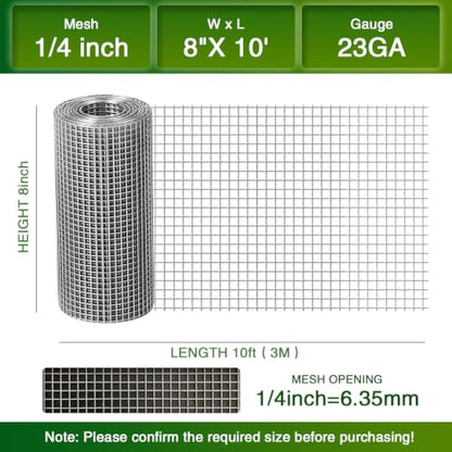 Chicken Wire Fence,Hardware Cloth 1/4 Inch 8inx10ft (23 GA) - color: 1/4inch, size: 8in x 10ft