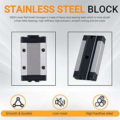 MGN9H Linear Rail 400mm Miniature Linear Guideway with MGN9H Linear Bearing Sliding Block for DIY 3D Printer and CNC - size: 400mm, style: MGN9H*1(Black)