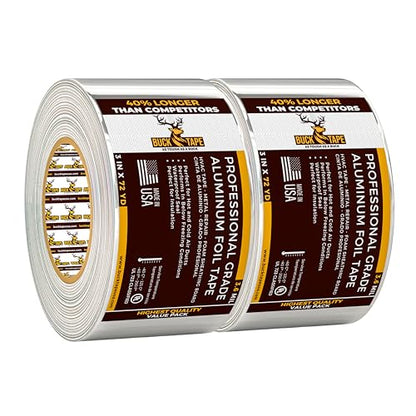 2 Pack Buck Aluminum Foil Tape – 3 Inch x 216ft (72 yd), 3.6 Mil – HVAC Tape for Ductwork, AC, Dryer Vents & Insulation – Silver Foil Tape for Metal Repair, Exhaust Sealing & Air Conditioning - size: 3 Inch, style: 2 Pack