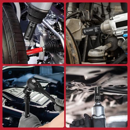 63-Piece 1/2" Drive Impact Socket Set, SAE (3/8 to 1 inch) and Metric (10-24mm) Socket Wrench Set with Extension Bars, Palm Ratchet Kit, CR-V Steel for Auto/Industrial Repairs - size: 63-Piece 1/2" Drive Impact Socket Set