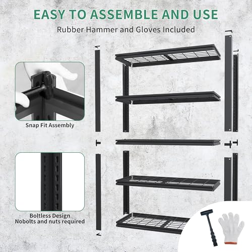72" H Garage Shelving, Garage Shelves Heavy Duty, 5 Tier Adjustable Storage Shelves for Warehouse, Basement, Workshop, Kitchen, Require Assembly, 16''D*35.5''W*72''H, Black - size: 16"D*35.5"W*72"H