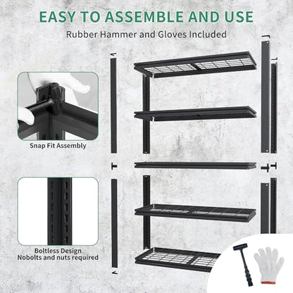 72" H Garage Shelving, Garage Shelves Heavy Duty, 5 Tier Adjustable Storage Shelves for Warehouse, Basement, Workshop, Kitchen, Require Assembly, 16''D*35.5''W*72''H, Black - size: 16"D*35.5"W*72"H