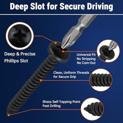 #10 x 3/4" (50 Pack) Stainless Steel Pan Head Self Tapping Screws, 304 SS (18-8) Black Coated, Phillips Drive Round Head Corrosion Resistant Screws for Wood & Sheet Metal - size: #10 x 3/4"
