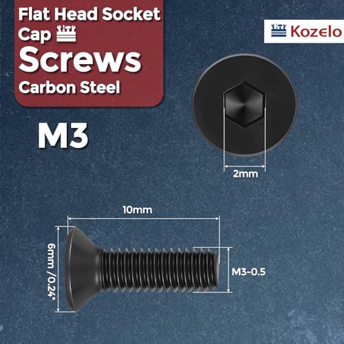 50Pcs[M3-0.5x10] Flat Head Socket Cap Screw Countersunk Bolt - size: M3-0.5x10mm