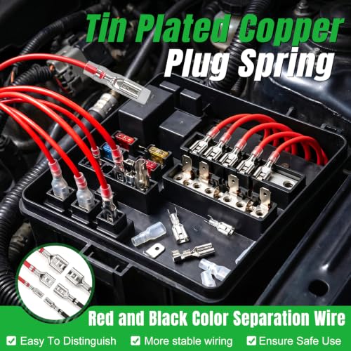 Twidec/30PCS 2.8mm 4.8mm 6.3mm Female Spade Crimp Terminal,Electrical Insulated Terminals with 20cm Cable,Quick Connectors with Insulating Sleeve Red＆Black Female Spade Connector Kit - size: 2.8/4.8/6.3mm