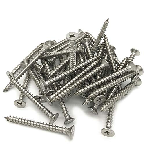 5 x 50mm Screw, Flat Head, Phillips Drive, Self Drilling, 304 Stainless Steel Drywall Wood Screws 50Pcs - size: 5 x 50mm