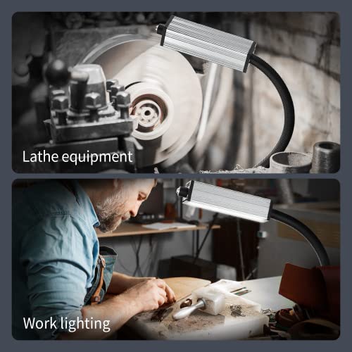 Flexible Work Light, Machine Light, Gooseneck Led Light IP66 Waterproof 800 Lumen 120 Volt 44Leds Screw Mounted Floodlights for Machine Tools Lathes and Workbenches - size: 800 lumens + Four-Hole Fixed Base + Two-Pin Plug