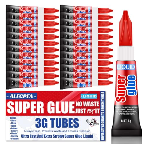 ALECPEA Super Glue, 24 X 3g, Liquid Instant Glue for Metal and Ceramic - color: Liquid
