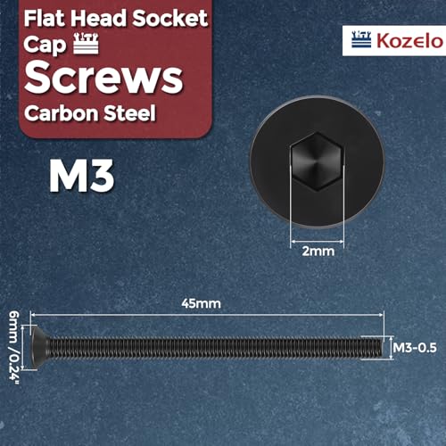 50Pcs[M3-0.5x45] Flat Head Socket Cap Screw Countersunk Bolt - size: M3-0.5x45mm