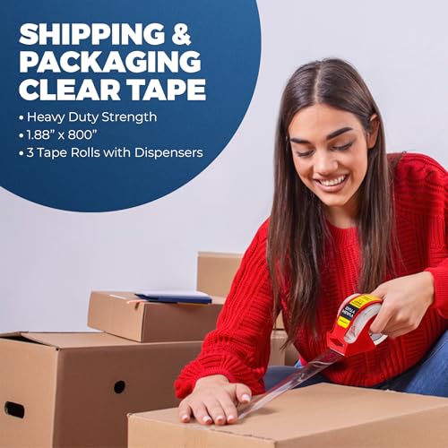 TAPEWELL Heavy Duty Packing Tape with Dispenser, 1.88" x 22.2, Pack of 3