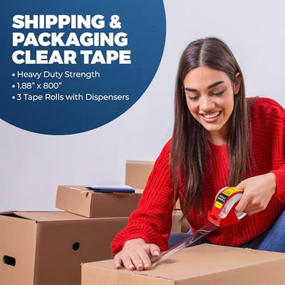 TAPEWELL Heavy Duty Packing Tape with Dispenser, 1.88" x 22.2, Pack of 3