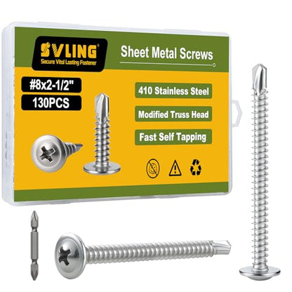 Self Drilling Screws for Metal,#8 x 2-1/2 Inch 130Pcs Sheet Metal Modified Truss Head,410 Stainless Steel Self Tapping Screws - color: Silver Self Drilling, size: 8x2-1/2"