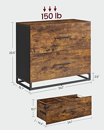 VASAGLE Lateral File Cabinet, Home Office, 2 -Drawer Filing Cabinet - color: Rustic Brown + Ink Black, size: 2 Drawers