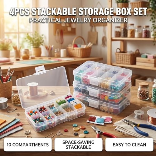 4-Pack 40-Grid White Plastic Organizer Boxes, Stackable Craft Storage Cases - color: 4pcs- White