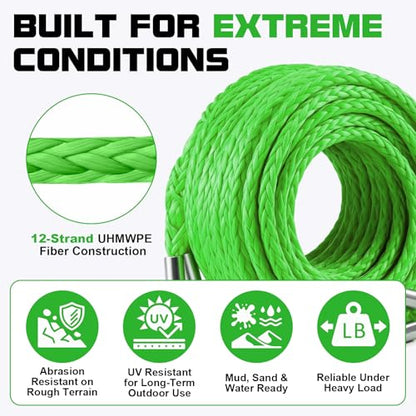 Synthetic Winch Rope Extension - 3/8" x 50ft 27000 lbs Heavy Duty Extension Winch Line Cable Replacement for ATV UTV Off Road Vehicle Jeep Truck - Green - color: Green, size: 3/8 Inch x 50 Feet