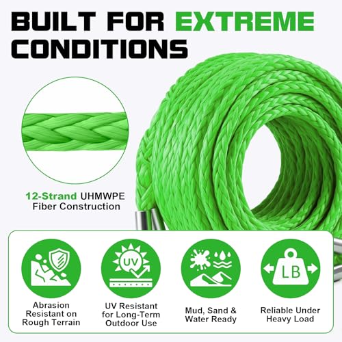 Synthetic Winch Rope Extension - 3/8" x 100ft 27000 lbs Heavy Duty Extension Winch Line Cable Replacement for ATV UTV Off Road Vehicle Jeep Truck - Green - color: Green, size: 3/8 Inch x 100 Feet