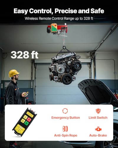 VEVOR 2200lbs Electric Hoist with Wireless Remote Control,110v Electric Hoist with Remote Control, 40ft/20ft Lifting Height & Motor, for Garage Warehouse Factory - size: 2200lbs Wireless
