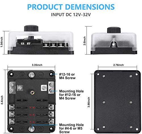 6 Way 12V Fuse Box 12Volt Blade Fuse Block Holder, 6 Circuit W/Negative Bus Waterproof Fuse Box with LED Indicator for 12V/24V Automotive Golf Cart Truck Car Boat Marine RV Van Vehicle - style: Upgrade 6 Way