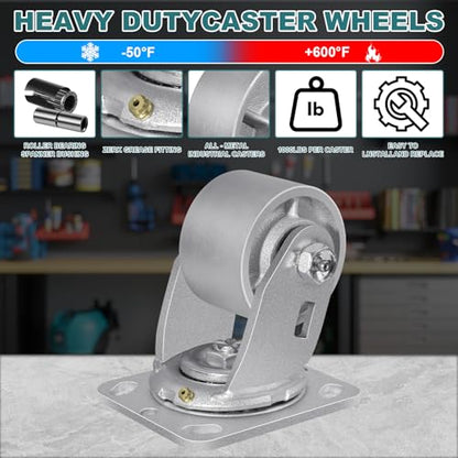3" X 2" Caster Wheels, Heavy Duty Industrial Casters, Steel Casters 700 LBS Capacity with Roller Bearing, Cast Iron Wheels, Metal Casters(1 Swivel) - style: 3"X 2"Wheel