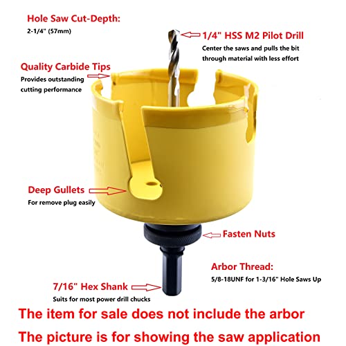 MaxTool 3-7/8"TCT Hole Saw 98mm Carbide Tip Holesaw 2.25" Deep with 5/8-18 Thread for Cutting Asphalt Brick Concrete MDF Tough Material; CT00Y57R356 - size: 3-7/8"