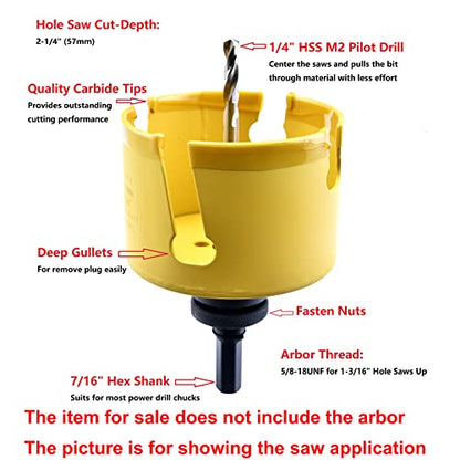 MaxTool 3-7/8"TCT Hole Saw 98mm Carbide Tip Holesaw 2.25" Deep with 5/8-18 Thread for Cutting Asphalt Brick Concrete MDF Tough Material; CT00Y57R356 - size: 3-7/8"