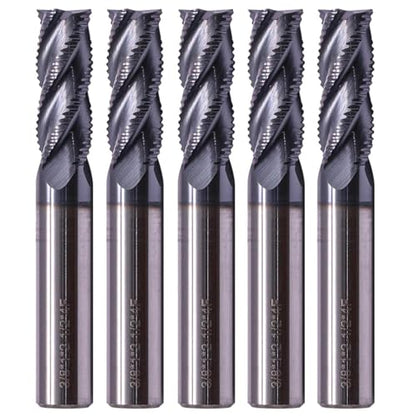 5Pcs 3/8" 4 Flute Solid Carbide Roughing End Mills - ALCrSiN Nano Coated