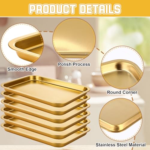 6 Pcs 8.6 X 6.4 Inch Small Baking Sheet Gold Stainless Steel Pan - color: Gold, size: 8.6 x 6.4 Inch