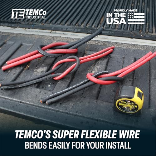 TEMCo 4/0 Gauge AWG 10 Ft Black + 10 Ft Red Flexible Pure Copper Made in USA Welding Cable Battery Wire - Heavy Duty Solar, Inverter, Car, RV, Truck - color: 10 Ft Black + 10 Ft Red, size: 4/0 (0000 AWG)