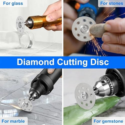 20Pcs 545 Diamond Cutting Discs Blades for Dremel Rotary Tools, 4 Mandrels