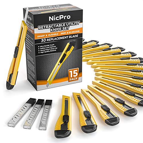 Nicpro 15 PCS Utility Knife, Retractable Box Cutters Razor Knife Snap 9mm - style: 15 Pack（9 mm）