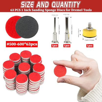 63 PCS 1 Inch Sanding Dremel Discs Hook and Loop Sandpaper 500-600 Grit - style: 500-600 Grit