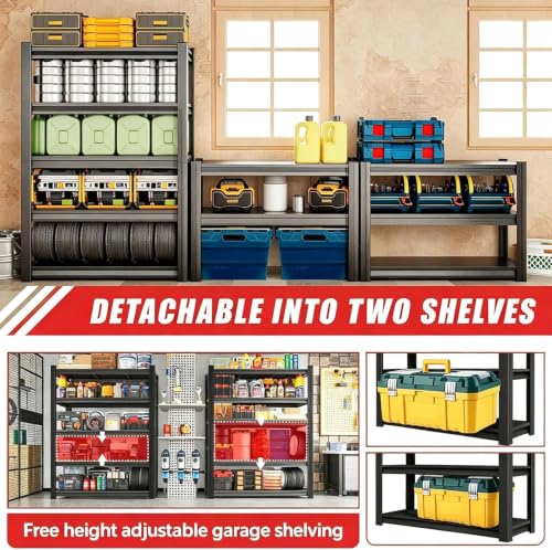 5 Tier Garage Shelving, Metal Heavy Duty Storage Rack, Adjustable Steel Storage Rack for Garage, Warehouse, Workshop, Black (63" H x 45.3" W x 19.7" D) - size: 5-Tier (63"Hx45.3"Wx19.7"D)