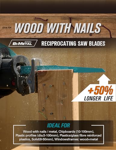 ODACHI Reciprocating Saw Blade for Wood, Nail-Embedded and Wood Demolition, Bi-Metal M42 Cobalt Sawzall Blades 12 Inch 6TPl 5-Pack