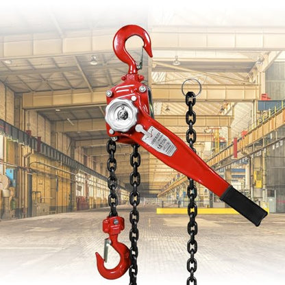 Big RED Manual Lever Chain Hoist,1-1/2 Ton 3000 lbs Capacity Come Along,G80 Grade Steel with Double-Pawl Brake,2 Heavy Duty 360° Rotation Hooks for Garage Factory Warehouse Ports Automotive Machinery - size: 1.5 Ton (3000 lbs)