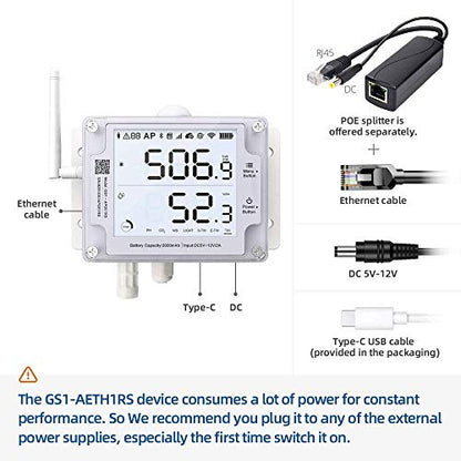 GS1-AETH1RS + Soil Temperature Moisture Probe Ethernet Thermometer Hygrometer, WiFi Temperature Humidity Sensor, Digital Temperature Data Logger, Free App Email Alert - style: GS1-AETH1RS + Soil