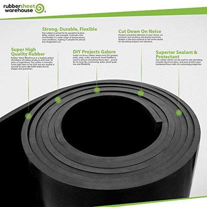 Rubber Sheet Warehouse .125" (1/8") Thick x 3" Wide x 10' Feet -Neoprene Rubber Strip Commercial Grade 65A, Smooth Finish, Solid Rubber, Perfect for Weather Stripping, Gasket, Costume & DIY Projects - size: 3" x 10', style: .125" thick
