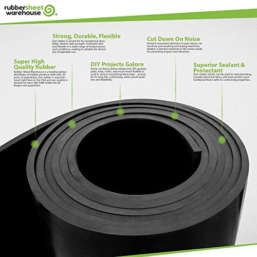 Rubber Sheet Warehouse .125" (1/8") Thick x 3" Wide x 10' Feet -Neoprene Rubber Strip Commercial Grade 65A, Smooth Finish, Solid Rubber, Perfect for Weather Stripping, Gasket, Costume & DIY Projects - size: 3" x 10', style: .125" thick