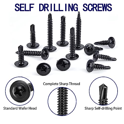 Black #8x3/4 Phillips Head 410 Stainless Self-Drilling Screws 100 pcs - color: BLACK, size: #8x3/4"