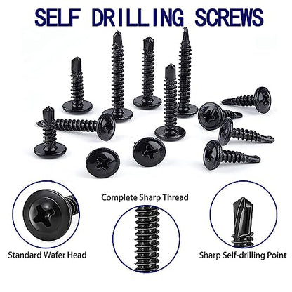 Black #8x3/4 Phillips Head 410 Stainless Self-Drilling Screws 100 pcs - color: BLACK, size: #8x3/4"