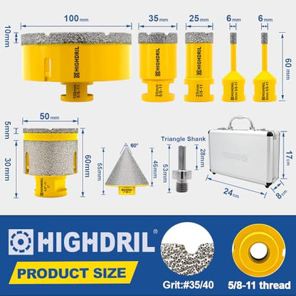 HIGHDRIL 8 Pcs Diamond Drill Bits Kit for Porcelain Ceramic Tile Granite - size: Thread Set5