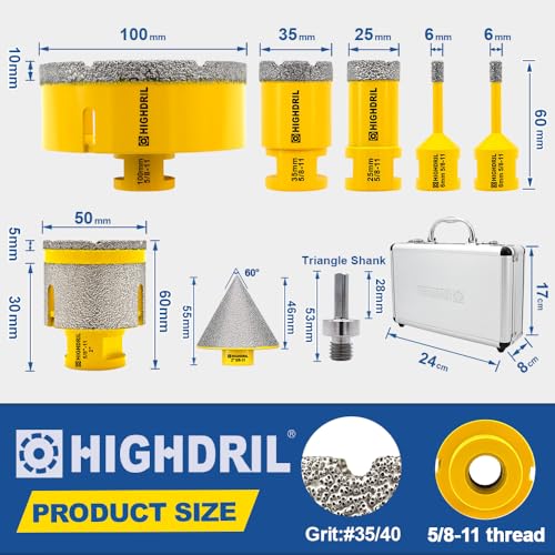 HIGHDRIL 8 Pcs Diamond Drill Bits Kit for Porcelain Ceramic Tile Granite - size: Thread Set5