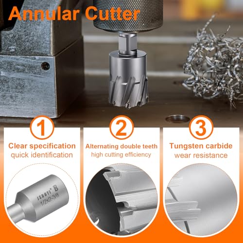 HARFINGTON Annular Cutter 1/2" Dia 2-3/8" Depth 3/4" Shank TCT Cutting Drill Bits with Pin for Magnetic Drill Press - size: 1/2" x 2-3/8"