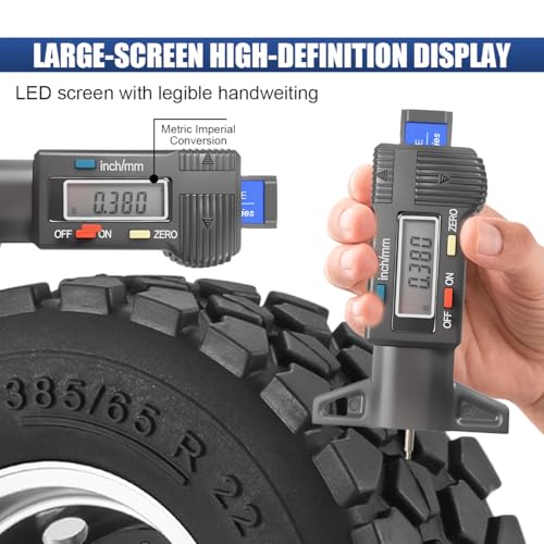 Digital Tire Tread Depth Gauge, Portable 0.01mm Resolution, Black - color: Black