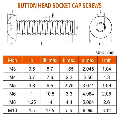 M8-1.25 x 16mm Button Head Socket Cap Screws, Stainless Steel 18-8, Bright Finish, Fully Threaded, Allen Socket Drive, 50 PCS - size: M8 x 16mm