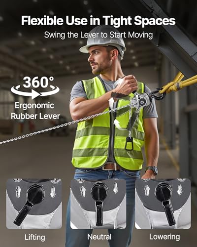 VEVOR Manual Lever Chain Hoist, 1/4T 550LBS Capacity Heavy Duty Come Along, 5FT Lift G80 Alloy Steel Chain with Dual Pawl Mechanical Brake,360°Rotating Hooks, for Warehouse Construction Garage